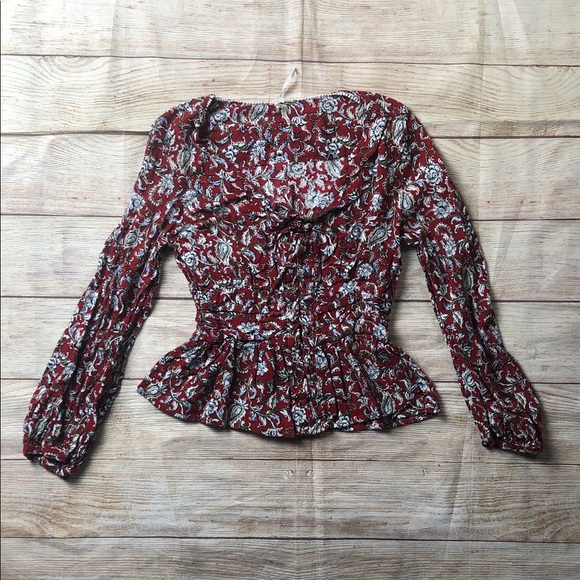 Anthropologie Tops - Anthropologie Feather Bone Latrobe floral lace-up smocked peplum blouse